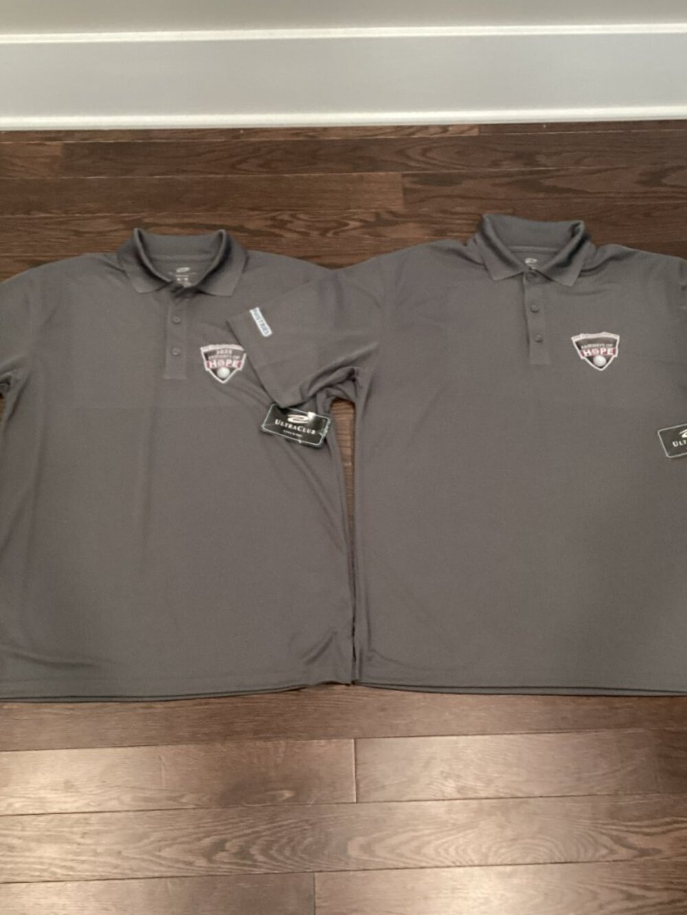 Bundle of 2 Ultra Club Gray Polo Shirts With Charity Logo - Large & Medium - NWT